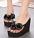 IDIFU Women's Boho Flowers Wedge Platform Flip Flops Sandy Thong Sandals With Heels Black 8 B(M) US