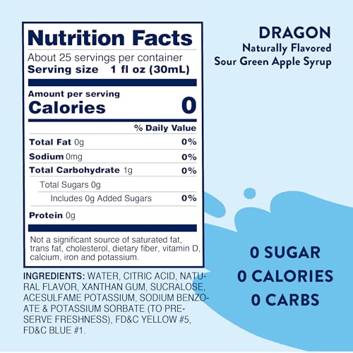 JORDAN’S SKINNY MIXES SUGAR FREE SYRUP, DRAGON FLAVOR, FRUIT FLAVORED WATER ENHANCER, DRINK MIX FOR ICE TEA, LEMONADE & MORE, ZERO CALORIE FLAVORING, KETO FRIENDLY, 25.4 FL OZ, 1 PACK