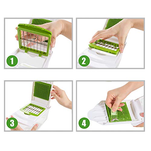 Vegetable Chopper with 7 Interchangeable Stainless Steel Blades Send Storage Container & Cleaning Brush Multi-functional Adjustable Vegetable Slicer Dicer for Onion Potato Tomato Fruit Masthome - Thumbnail 5