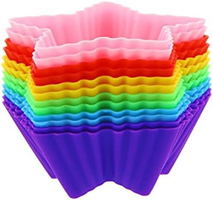 TiflChef Silicone Baking Cups / Cupcake Liners - 12 Reusable Star Shaped Cupcake Liners