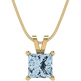 Clara Pucci 14K Yellow Gold Plated Solitaire 16" Box-Chain Necklace - Sterling Silver 1.5ct Princess Cut Aquamarine Pendant
