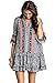 Umgee Women's Printed Mini Bell Baby Doll Boho Peasant Dress Top 3/4 sleeve (S, NAVY / PEACH)
