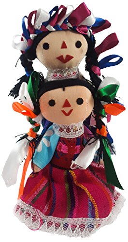Mexican Maria Rag Doll 2 Pack Small Toys Handcraft Traditional Costume 7'' Assorted Colors & Models Bundle