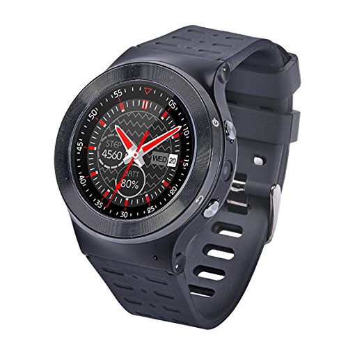 L@YC New Android 5.1 OS 3G Smart Watch Phone Nano SIM Card 1.3" OLED Screen 1.3GHz Quad Core CPU GPS Pedometer HD Camera Heart Rate Smartwatch, Black - Thumbnail 2