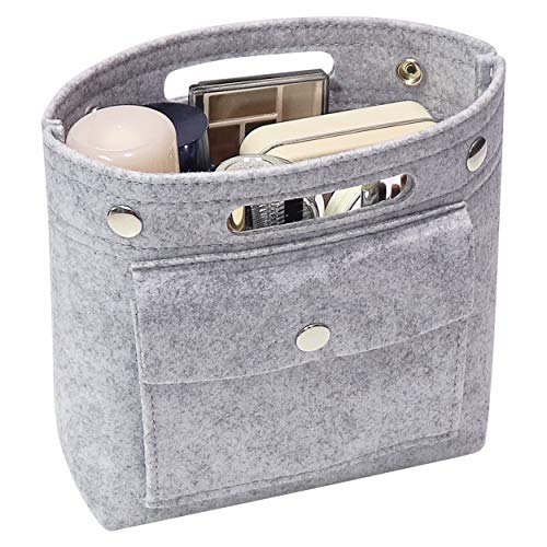 MISIXILE Mini Tote Purse Organiser Insert, Felt Lightweight Handbag Organiser Fits LV Neverfull PM, Speedy 25, NOÉ BB, NeoNoe - Light Grey