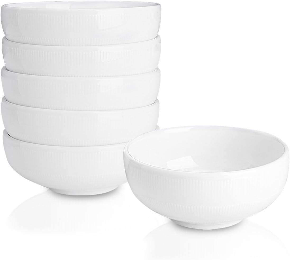 Delling Ceramic Dip Bowls, Dipping Bowls Set of 6 for Sauces Dessert, Snack and More Kitchen Use, White, 220ml - 10.5 x 10.5 x 5 cm
