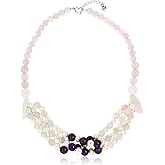 Gem Stone King Handmade Cultured Freshwater Pearls with Simulated Rose Quartz Amethyst Necklace 18 Inch For Women