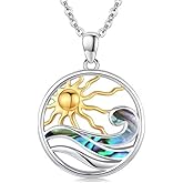 Midir&Etain Ocean Necklace 925 Sterling Silver Blue Opal Necklace Starfish/Flip Flop/Shark Pendant Beach Ocean Jewelry for Women