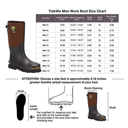 TIDEWE Rubber Work Boot for Men with Steel Toe & Shank, Waterproof Anti