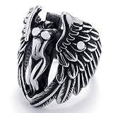 KONOV Jewelry Stainless Steel Angel Wing Unisex Ring, Black and Silver