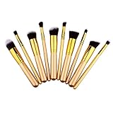 Unimeix? 10 pcs Premium Synthetic Kabuki Makeup Brush Set Cosmetics Foundation Blending Blush Eyeliner Face Powder Brush Makeup Brush Kit (Golden)