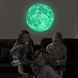 Judek 30cm Bedroom Glow in the Dark Full Moon Light Luminous Wall Art Stickers and Stars Removable Decorations. (green)