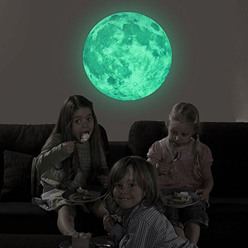 Judek 30cm Bedroom Glow in the Dark Full Moon Light Luminous Wall Art Stickers and Stars Removable Decorations. (green)