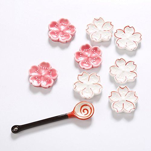 CHOOLD Elegant Cherry Blossom Ceramic Chopsticks Rest Rack Dinner Spoon Stand Knife Fork Holder,Sakura Chopsticks Stand(Set of 6) - Thumbnail 2