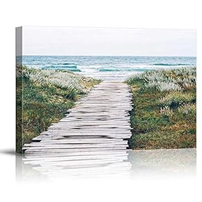 Path Green Beach Sea Water Painting Artwork for Home Framed