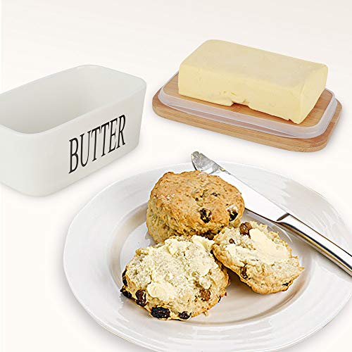 SZUAH Porcelain Butter Dish,Large Butter Keeper Container with Natural Bamboo Lid & Seal Ring(500ml). - Thumbnail 4