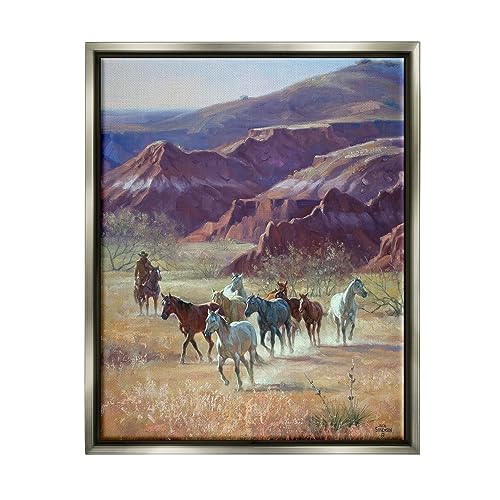 Stupell Industries Horses in Canyon Landscape Gray Framed Floater Canvas Wall A…