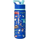 Simple Modern Kids Summit Water Bottle with Straw Lid | Disney Pixar 18oz Stainless Steel Cup Insulated Tumbler for Boys, Girls, School | Pixar Mashup on Blue