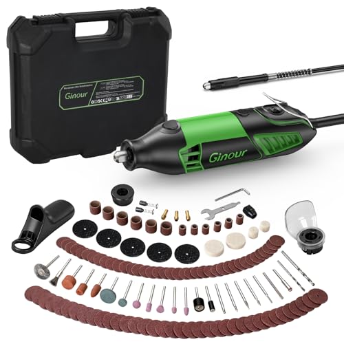 Ginour 200W Rotary Multi Tool Kit 132pcs Includes Keyless Chuck | Flex Shaft, Protective Cover, Auxiliary Handle, For DIY Craft, Engraving, Cutting, Sanding, Polishing, Great for Beginners