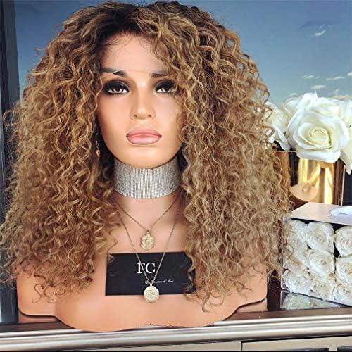 KRN Lace Front Wigs Brazilian Human Hair Ombre 1B/30 Honey Blonde Deep Curly Full Lace Wigs For Black Women 200% Density (14 Inch, Lace Front Wig)
