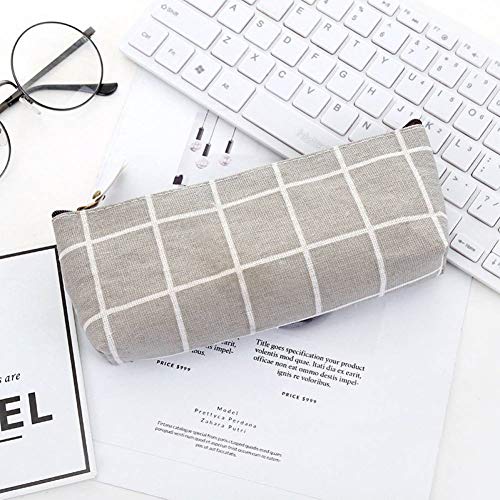 AUYPN Pencil Bag Stationery Striped Canvas Pencil Case School Pencil Bag Simple Grid Writing Pencilcase Office Supplies Pen Bag Students Pencils