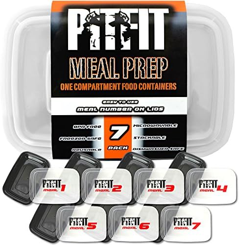 Pitfit Meal Prep Containers BPA-Free, Microwavable Stackable Reusable, Dishwasher Freezer Safe, Portion Control &amp; Food Storage Tupperware with Meal Numbers On Lids, 7 Pack - Bento Box Lunch Box