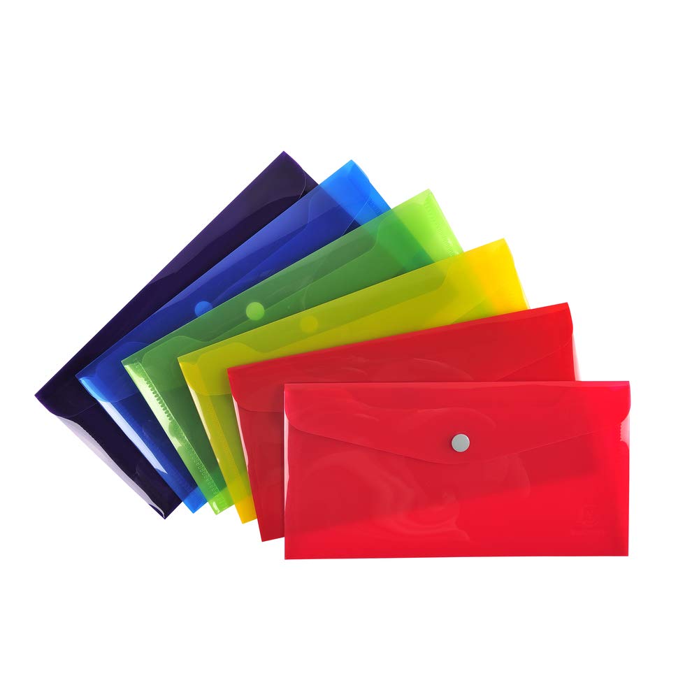 Exacompta - Ref 34420E - Iderama Collection - PP Envelope Pockets - DL in Size, 0.2mm Translucent Polypropylene, Press-Stud Closure - Assorted Colours (Pack of 30)