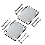 Timiy Electric Guitar Part Neck Plate with Screws Chrome for Strat Tele Guitar Precision,Jazz Bass Replacement 2 Sets (Silver Tone)