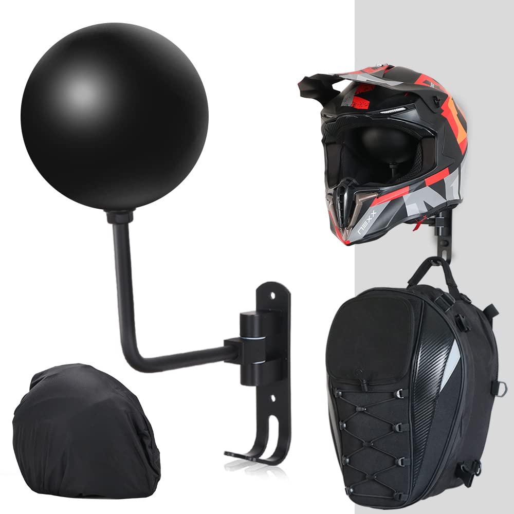 JFG RACING Helmet Holder Wall Mount,Motorcycle Bike Helmet Holder Rack Wall Mount 180°Rotation Football Bicycle Helmet Hook Hanger Wall Mount for Helmet Display Storage