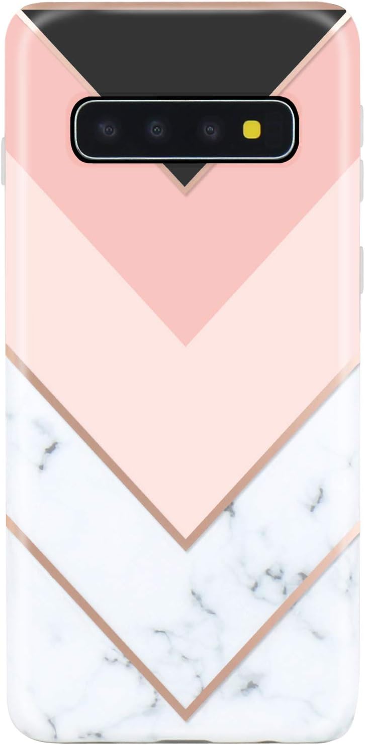 JIAXIUFEN Galaxy S10 Plus Case Shiny Geometric Pink White Marble Design Clear Bumper TPU Soft Rubber Silicone Cover…
