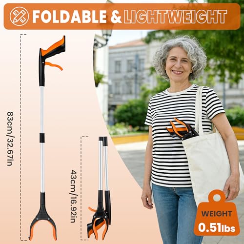 bemece 2-pack Grabber Reacher Tool, 32.68’’ (83cm) Garbage Picker Grabber, Foldable Magnetic Reacher Grabber for Seniors Adults - Blue & Orange