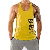 InleaderAesthetics Men's Gym Cotton Beast Muscle Stringer Vest-Yellow-L