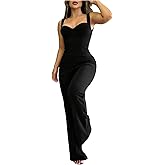 OYOANGLE Women's Wide Strap Straight Leg Jumpsuits Lace Up Backless Long Pants Romper Summer Outfits