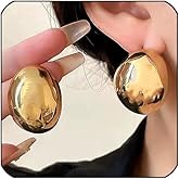 Chunky Gold Earrings for Women Minimalist Oval Statement Earrings Lightweight Geometric Ellipse Drop Dangle Earrings Trendy Everyday Jewelry Gifts