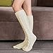 Women Slipper Crew Floor Non Skid Socks House Cable Knit Leg Warmers Knee High Length for Winter Solid Ivory