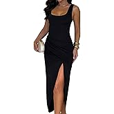 Ninimour Women's Square Neck Cocktail Dress for Women Bodycon Midi Dresses Elegant Ruched High Slit 2025 Party Dress