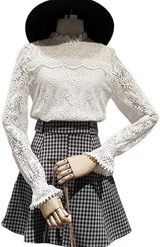 Amazon ビビショー レースブラウス レディース 長袖 総レース プルオーバー トップス シャツ ハイネック インナー 白 おしゃれ きれいめ 春夏 Abr シャツ ブラウス 通販