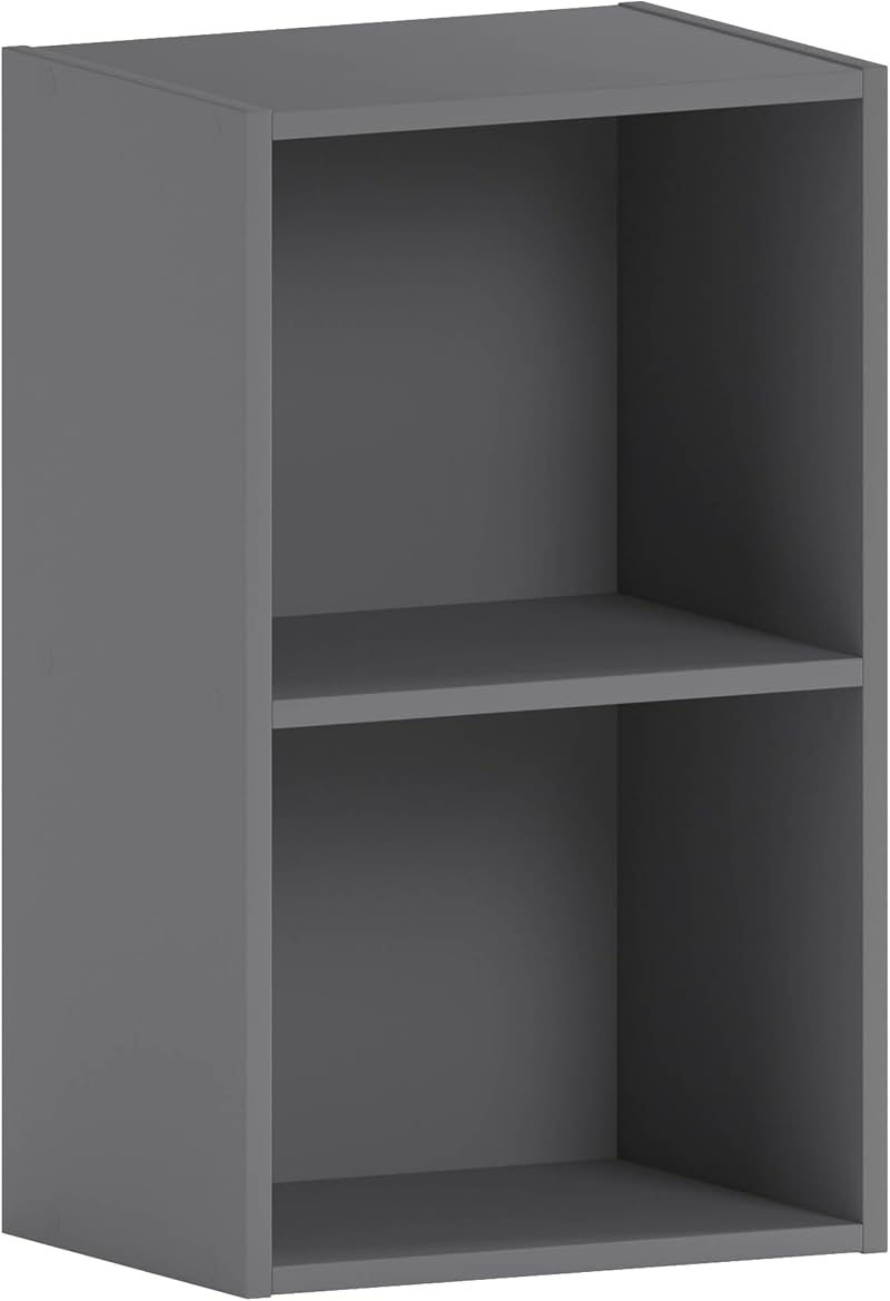 Vida Designs Oxford 2 Tier Cube Bookcase Grey Wood Storage Shelf