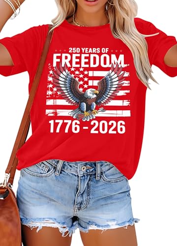 250th Anniversary American Shirts for Women Vintage 1776-2026 USA Flag T Shirts 4th of July Patriotic Tee Tops at Amazon