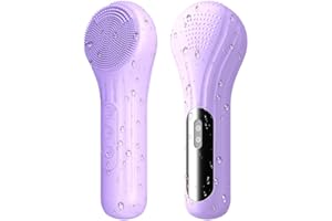 IHELOL Facial Cleansing Brush, Silicone Face Scrubber with Heat and Vibration 5 Speeds, Waterproof Rechargeable Electric Face Scrub Brush for Men & Women, Deep Cleansing, Exfoliating and Massage (Purple)