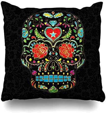 Kutita Decorativepillows Covers 16 x 16 inch Throw Pillow Covers,Colorful Floral Sugar Skull Glitter and Gold Round Pillow Pattern Double-Sided Decorative Home Decor Pillowcase