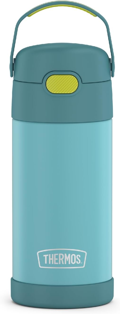 THERMOS FUNTAINER Water Bottle with Straw - 12 Ounce - Kids Stainless Steel Vacuum Insulated Water Bottle with Lid, Blue/Green