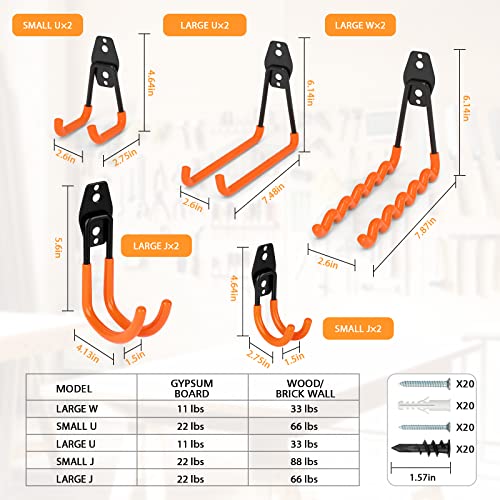 Garage Hooks Double Heavy Duty 10 Pack, Utility Steel Garage Organizer