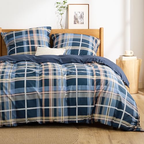 BEDSURE Bettwäsche 200x200 Baumwolle 3teilig - Blau Streifen