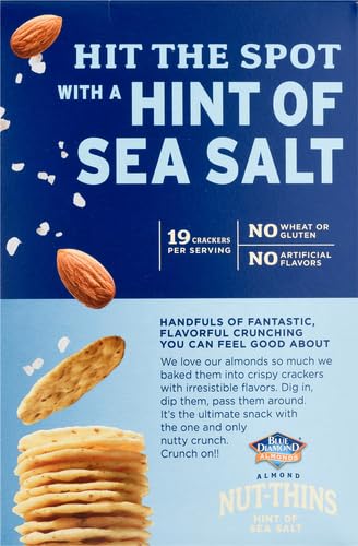 BLUE DIAMOND ALMONDS NUT-THINS GLUTEN FREE CRACKER CRISPS, HINT OF SEA SALT, FAMILY SIZE, SEA SALT, 7.7 OZ (PACK OF 1)