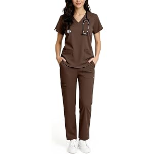SINOTREX Scrubs for Women Set, V-Neck Scrub Top and Straight Leg Pants | Breathable Durable and Soft Fabric, Functional Pocke