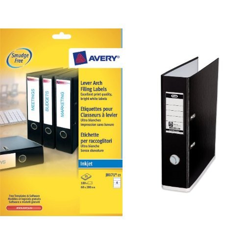 Avery J8171-25 White Lever Arch File Labels for Inkjet Printers and Elba MyColour A4 Lever Arch File - Black and White