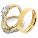 His Hers Couples Rings Set 14K Gold Plated Small Round CZ Engagement Ring set Mens Matching Band