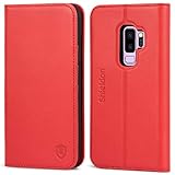 SHIELDON Galaxy S9 Plus Case, Galaxy S9 Plus Wallet Case Credit Card Flip Case Genuine Leather with Card Slot + Side Pocket Magnetic Closure Compatible with Samsung Galaxy S9+ / S9 Plus - Red