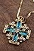 Nazareth Store 18k Yellow Gold Plated Crusaders Jerusalem Cross Pendant with Crystallized Blue Topaz and 20